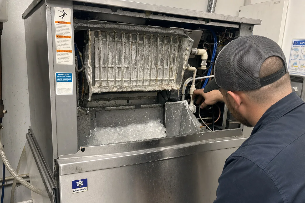 Technician servicing a commercial ice machine